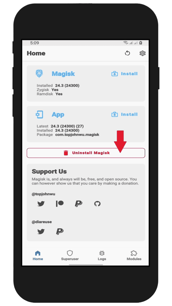 Magisk Uninstaller from Magisk APK