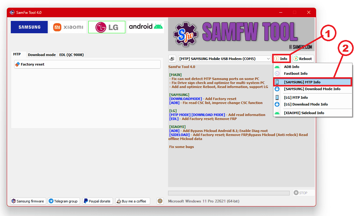Find Samsung device information using SamFw FRP Tool