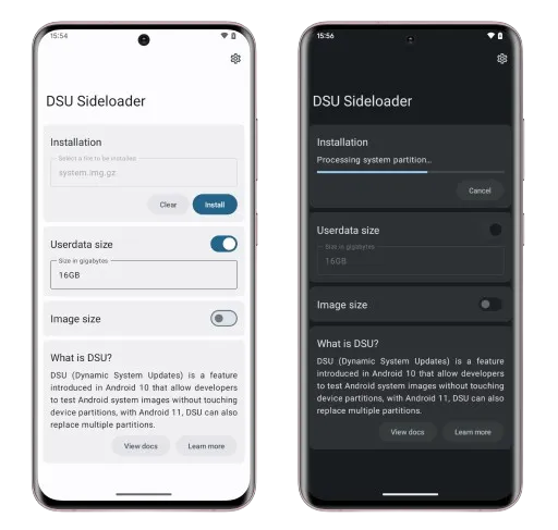 DSU Sideloader app is used for flashing GSI.